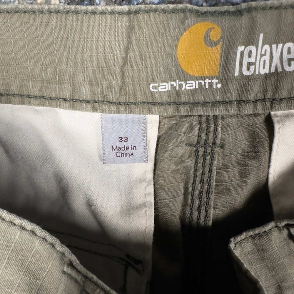 Carhartt Relaxed Fit Cargo Shorts Mens 33 Olive Green Workwear Utility Ripstop - Picture 4 of 7